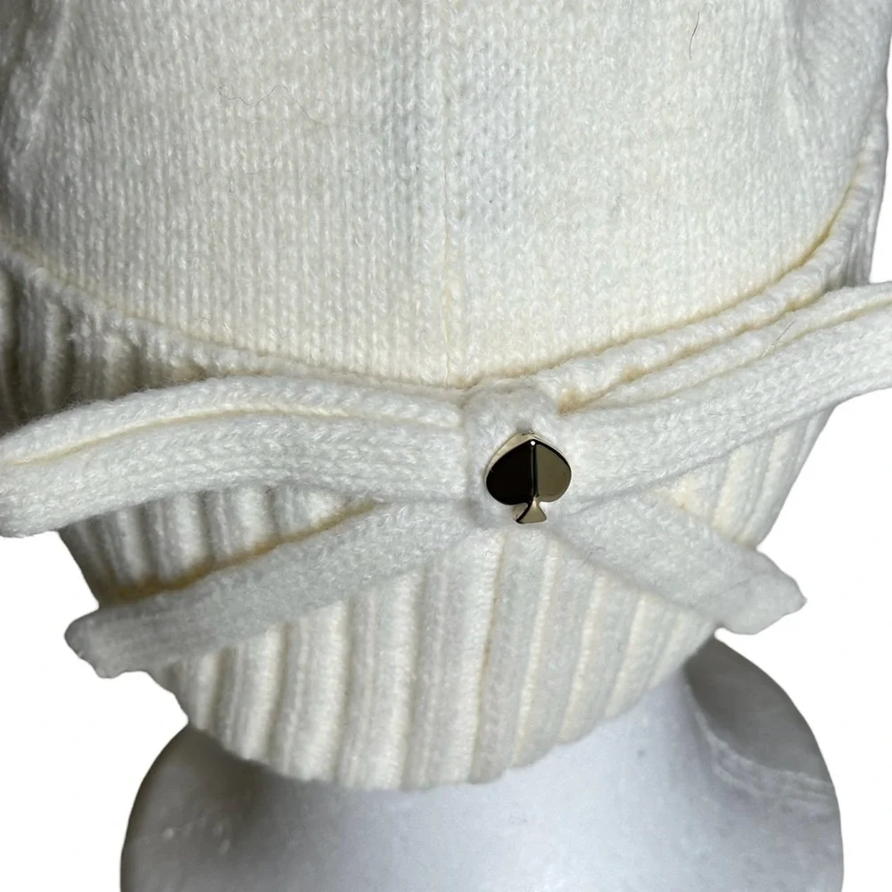 Kate Spade Soft Knit Tonal Signature Bow w Metallic Spade Accent Rib Cuff New!